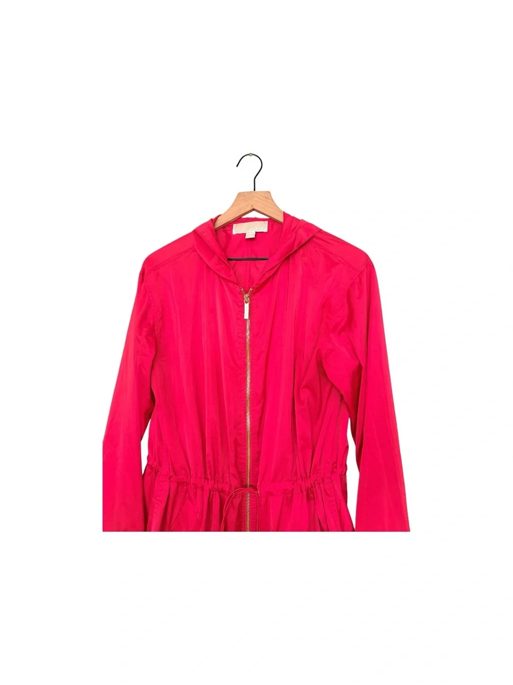 Michael Kors Vibrant Red Lightweight Hooded Waist Drawstring Windbreaker M